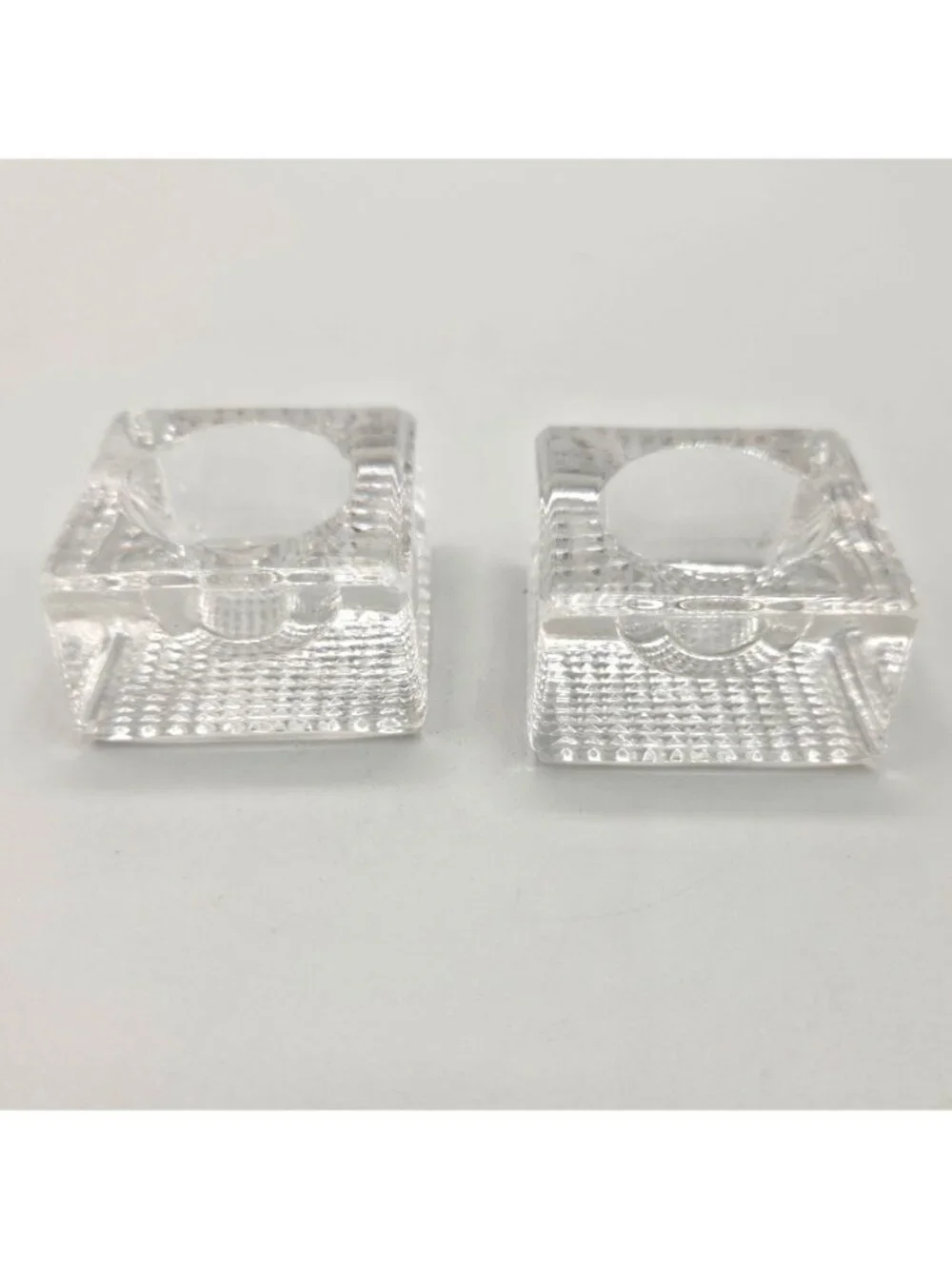 Vintage Glass Square Salt Cellars Dips Clear Waffle Bottom Grid Base Set of 2